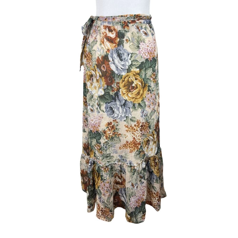 Stella Nova Copenhagen Floral Wrap Midi Skirt Ruffle Hem Cottagecore Size 38 - Picture 4 of 7